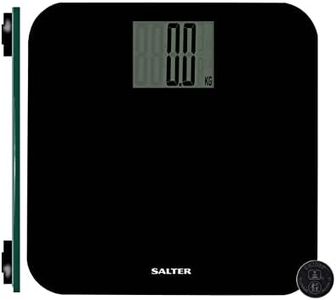 Salter 9094 BK3R - Bilancia da bagno compatta pesapersone, display digitale di facile lettura, Max 250kg, valori immediati, piattaforma ampia, misure accurate in kg, st e lb, nero