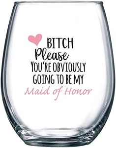 You're Obviously Going To Be My Maid Of Honor Funny Stemless Wine Glass 15oz – Bridesmaid Proposal Gifts for Best Friend or MOH - Perfect Present for Wedding or Bachelorette Party