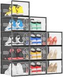 eWonLife X-Large Shoe Storage Box with Magnetic Door, 12 Pack Clear Plastic Stackable Shoe Organizer for Closet, Shoe Rack Sneaker Containers Bins Holder for Drop Front,Black