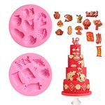 WonDerfulC Congratulations on Fat Choi/Blessing Bag/Double Happiness Character/Candy/Firecracker Chinese Element Silicone Mold New Year Gift Making Silicone Mould (2pcs)