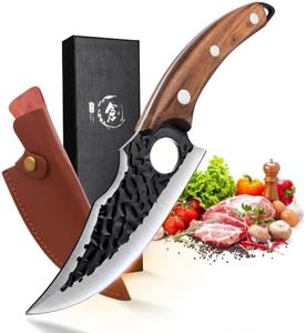 DRAGON RIOT Couteau Viking Forgé Pro Couteau Cuisine Japonais avec Boîte-cadeau Couperet Couteau de Boucher Professionnel Couteau de Chasse avec Etui pour Camping Extérieur BBQ
