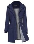 Women Raincoat Hooded Trench Coat Active Outdoor Rain Jacket Lightweight Rain Coats Navy Blue XL