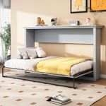YOPTO Horizontal Murphy Bed Cabinet Twin Size,Folding Wall Bed with Wood Slat Support,Can be Folded into Cabinet,Space-Saving,Easy Assembly,Metal Bed Frame for Bedroom,Guest Room,Office,Gray
