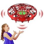 UFO Drone for Kids, Mini Flying Drone with Led Lights, Hand Controlled Helicopter RC Quadcopter, Outdoor Infrared Induction Aircraft Flying Toy Gifts for Boys Girls（Red)