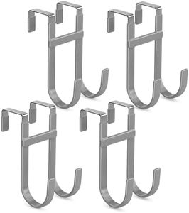 FYY Over The Door Hooks - 4 Pack Heavy Duty Dual-Hook Organizer Hanger with Non-Slip Rubber for Towels, Clothes, Hats & Bags Use in Bathroom, Bedroom, Kitchen - Fits Interior Doors Up to 1 3/8" Grey