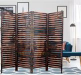 CRAFT DECOR Wooden Room Partition for Living Room, Wood Screen Separator and Wooden Room Wall Dividers 4 Wall Panels for Living Room/Bedroom/Office/Restaurant (Brown)