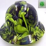 Wet Works Imaging Customized Pyramex Full BRIM GREEN BIKER BABES HARD Hat with Ratcheting Suspension