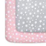 Mini Crib Sheets, 2 Pack Pack and Play Sheets, Stretchy Pack n Play Playard Fitted Sheet, Compatible with Graco Pack n Play, Soft and Breathable Material, Grey & Pink