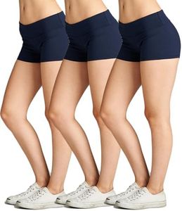 Emmalise Women's Active Yoga Shorts Low Rise Fold Over Workout Dance Pant (Small, 3Pk, Navy)