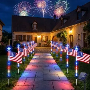 8 Pack Solar American Flag Pathway Lights-4th of July Outdoor Decor American Flag Lights, Patriotic Pathway Lights for 250th Anniversary Celebration Independence Yard Garden Day Decor (12 PCS)