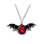 IMINI Big Crystal Bat Pendant Necklace for Women Men Girls Black Enamel Wing Rhinestone Adjustable Chain Necklaces Fashion Halloween Dress Accessories Holiday Festival Jewelry Gifts 20 inch (Red CZ)