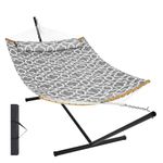 VEVOR Two Person Hammock with Stand Included, Double Hammock with Curved Spreader Bar and Detachable Pillow and Portable Carrying Bag, Perfect for Outdoor Freestanding Hammock, 480lb Capacity