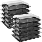 Deli Supplies Pack of 10 Medium Rectangle Food, Cake, Sandwich Platter Tray Set, Black Tray Base with Clear Lid Durable Buffet Catering Food Sandwich Trays (L390mm x W290mm x 70mm with Lids)