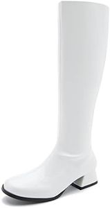 GOGO Boots for Women, Knee High Boots, Low Block Heel Zipper Boots Ladies Party Dance Shoes, White, 7.5