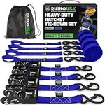 Rhino USA Ratchet Tie Down Straps (Set of 4) - 2000kg Max Break Strength, 4cm x 2.4m Heavy Duty Tie Downs with Hooks (4pcs) - Strap for Furniture Moving & Securing Cargo - Blue