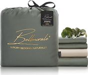 Bellmorale Eucalyptus Silk Bed Set - 400 Thread Count Luxury Tencel Softer than Bamboo Bedding - Soothing Natural Sateen Sheets, Duvet Cover Sets (Green/Beige, King Size)