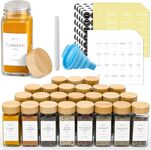 24 Pcs Glass Spice Jars with Bamboo Lids, 4 oz Glass Jars with Minimalist Farmhouse Spice Labels Stickers, Collapsible Funnel, Seasoning Storage Bottles for Spice Rack, Cabinet, Drawer