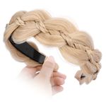 VOPPIS Wide Braided Headband with Teeth Synthetic Hair Plaited Headband Fishtail Braided Hair Band Hairpiece for Girls Women Beauty Accessory (Honey Blonde, Wide)