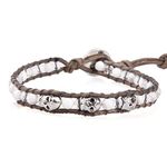 KELITCH New 925 Silver Skull Bracelets Leather Wrap Bracelet Agate Crystal Bracelet Friendship Bracelets New