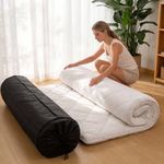 Tiita Japanese Floor Mattress Futon Mattress 4” Thick Folding Roll Up Sleeping Pad with Bag & Strap, Bed Topper Mat for Guest, Lounger and Travel, White, Queen Size