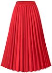 Velinsak Skirts for Women Long Length High Waisted Pleated Midi Skirt A Line Maxi Skirt Red XXL