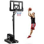 GYMAX Basketball Hoop, Grip-and-Pull 4.6-10 Ft Height Adjustable Basketball Goal with 44" Shatterproof Backboard, 18’’ Metal Rim & Extra Weight Bag, Outdoor Basketball System for Kids Teens Adults