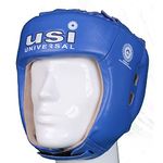 USI UNIVERSAL THE UNBEATABLE Boxing Headguard, 615CG Amateur Contest Headguard, Hide Leather, Multiple Layers Of Padding For Greater Shock Absorbing Adjustable Web Closure & Strap(Size L, Blue)