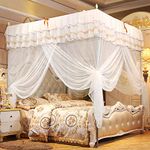 Mosquito Net,Luxury Bed Curtains Canopy, Ruffle Tassel 4 Corner Post Canopy Netting, Bede Canopy Elegant Curtain Net Bed Canopy for Girls Kids Toddlers Crib Adult, Bedding Decor(180*200*200)