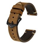 BISONSTRAP Men's Watch Bands, Hand-Stitched Leather Watch Straps, Quick Release, 22mm, Tan with Black Buckle