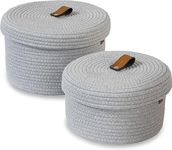 Aroma Brand-Round mini rope jute storage jute woven Shelf basket hamper baby nursery tray bucket organizer gifts for kids toys,fruits,living room,bathroom (set of 2) (1 BIg And 1 Small, Grey)