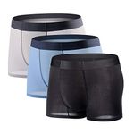 YUSHOW 3 Pack Mens Boxer Shorts Ice Silk Mesh Underwear Sexy Super Soft Breathable Anti-Chafing Boxers Briefs