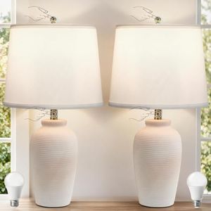 ZSMAIKU Touch Control Ceramic Bedside Lamps Set of 2 Dimmable, 23" Blush