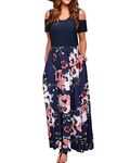 STYLEWORD Women's Summer Cold Shoulder Short Sleeve Maxi Dress Floral Print Elegant Long Dress with Pockets(Floral04,XL