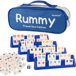 Doublefan Mini Rummy Set,Travel Size Rummy Game with Durable Travel Canvas Bag, Classical Rummy Cube Game for Adult and Kids,106 Tiles, 4 Playing Rack, 1 Dice (2-4 Players)