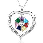 Personalized Names Forever Love Heart Women Necklace with 1-8 Simulated Birthstone Pendant Necklaces for Grandma Family Promise Jewelry Birthday Gift for Her Mom Wife, Sterling Silver, Cubic Zirconia