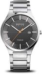 BERING Men's Analogue Quartz Watch with Titanium Strap, Silver/Black, Bracelet