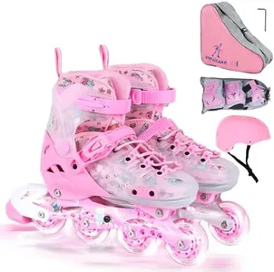 VEZLOPUS Inline Skates, Adjustable Children Inline Skates with Light up Wheels for Kids, Girls, Boys, Teens, Beginner & Advance | with Protective Gears and Carry Bag (Pink)