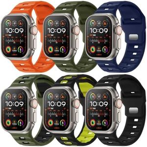 Sport Bands 6-Pack Compatible with Apple Watch Ultra 3/2 Band 49mm 46mm 45mm 44mm 42mm, Wide Soft Silicone Wristbands Waterproof Strap Men for iWatch Series 11 10 9 8 7 6 5 4 3 SE Ultra