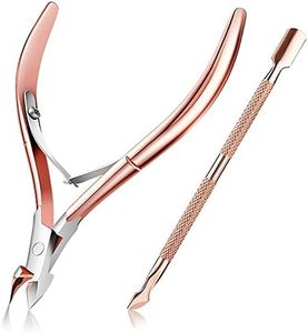 Cuticle Trimmer with Cuticle Pusher - Professional Grade Stainless Steel- Durable Manicure and Pedicure Tool - Cuticle Nippers for Fingernails and Toenails,Rose Gold