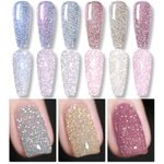 BORN PRETTY Reflective Glitter Gel Polish Holographics Reflective Gel Nail Polish Sparkly Shiny Disco DJ LED Gel Gift Set for Women