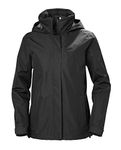 Helly Hansen Women's Aden Waterproof Windproof Breathable Long Length Packable Hood Rain Coat Jacket, 990 Black, Large