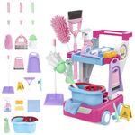 deAO Kids Cleaning Set, Household Toys for Kids Housekeeping Pretend Play Set, Include Broom, Mop, Duster, Dustpan, Brushes, Cleaning Role Play Tools for 3 4 5 6 Boys and Girls