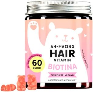 Bears with Benefits Ositos de gominola con altas dosis de biotina - Vitaminas capilares para el crecimiento y cuidado normal del cabello - 5000μg Biotina y Zinc - 60 unidades - Vegano - Sin azúcar