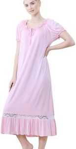 Flwydran Women White Nightdress,Short Sleeve Vintage Nightgown Victorian Sleepwear Lounge Dress (XL, Pink)