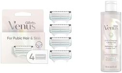 Gillette Venus for Bikini Pubic Hair and Skin, Womens Razors (4 Razor Blade Refills) + 2 in 1 Cleanser and Shave Gel (190 mL)