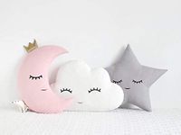 The Purple Tree Cute Cloud Moon Star Cot Cushion (Pack of 3, 16x16 inch, Velvet) Kids Cushion, Soft Toy, Soft Plush Pillow, cot Cushion, Nursery Decor, Baby Cushion, Pink and Grey