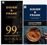 Didier & Frank 99% Dark Chocolate and Pure Cacao Powder 100g (Keto, Vegan)