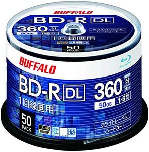 Buffalo RO-BR50V-050PW/N Blu-ray Disc, BD-R DL, for Single Recording, 50GB, 50 Sheets, Spindle, Single-Sided, 2-Layer, 1-6x Speed, White Label