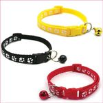 Litvibes Cat Collars Set of 3 with Bell,Kitten & Small Soft Adjustable Collar Safe,Solid Breakaway for Cats & Puppies,Cute Kitty Neckband with Paw Print- (Black,Yellow,Red)