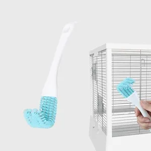 Stainless Steel Bird Cage Cleaner with Long Handle - Dual Head Brush & Scraper for Parrot Cages, Perch Cleaning Tool–Durable Cage Cleaning Tool & Accessory (1, Blue)